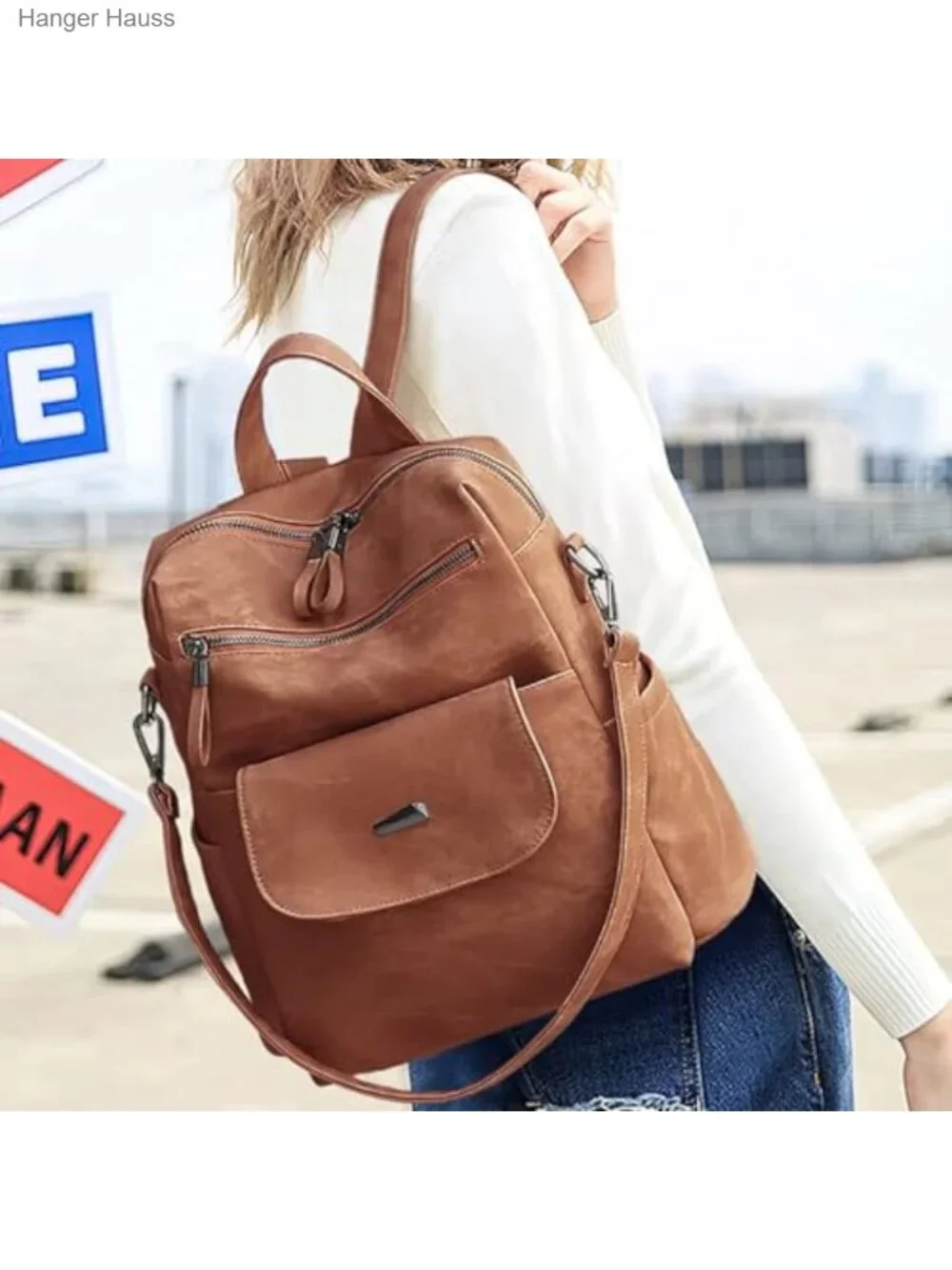 Faux Leather Women's Small Backpack Purse - Adjustable Shoulder Bag, 8 Pockets,